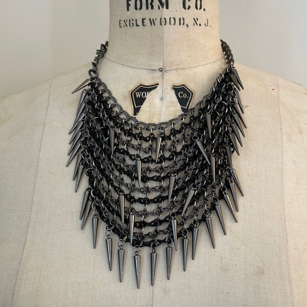 Gunmetal chainmail necklace with spikes